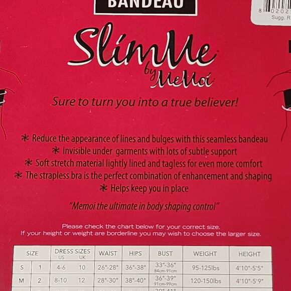 MeMoi SlimMe Strapless Seamless Bandeau‎ Bra Shaper Beige Size Medium - Picture 10 of 12